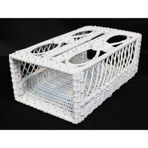 Vtg White Wicker Tissue Box Holder Kleenex Cover Woven Rattan Rectangle Boho